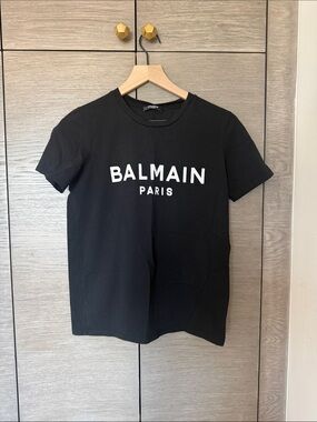 Balmain Black and White Logo Crewneck Tee